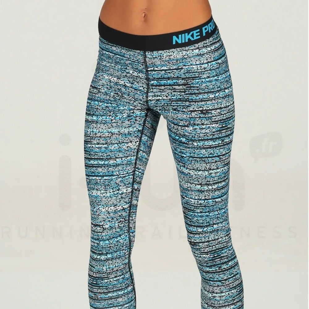Nike Pro Blue Digital Ankle Length Leggings Size Medium Gym Workout Running